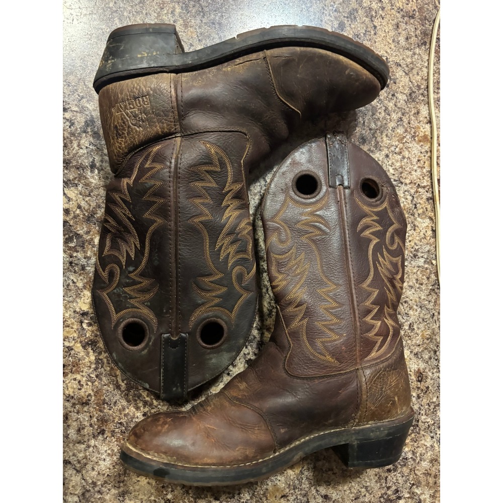Rocky Mens Brown Leather Western Work Boots Round Toe Distressed 10.5 W 1985